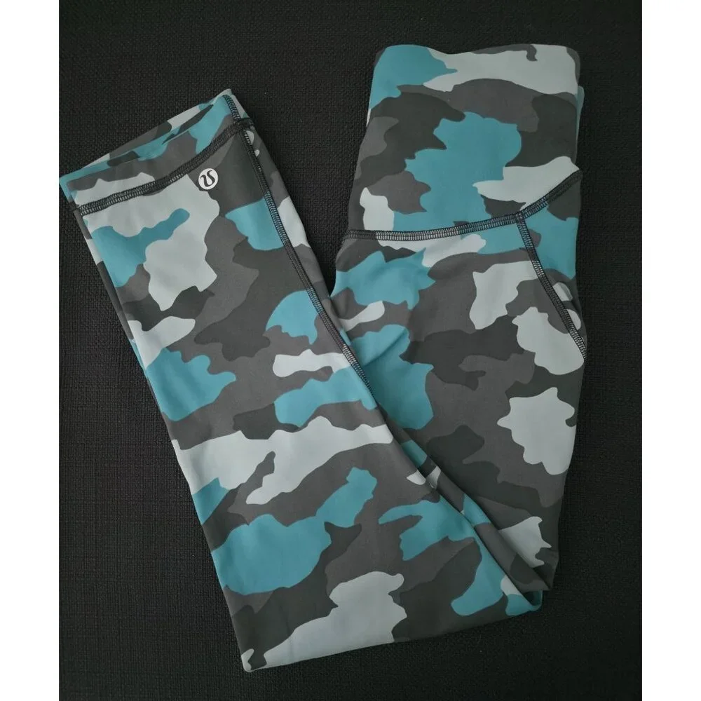 Lululemon Base Pace High-Rise Tidewater Teal Camo Crop Athletic Leggings Sz 2 - Picture 1 of 7